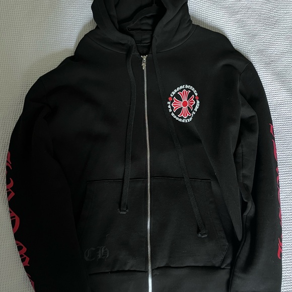 Chrome Hearts Black Hoodie with Silver Zipper